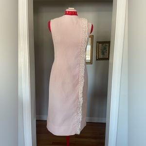 Vintage 1960s Blush Pink Crocheted Lace Shift Dress By Anne Fogarty